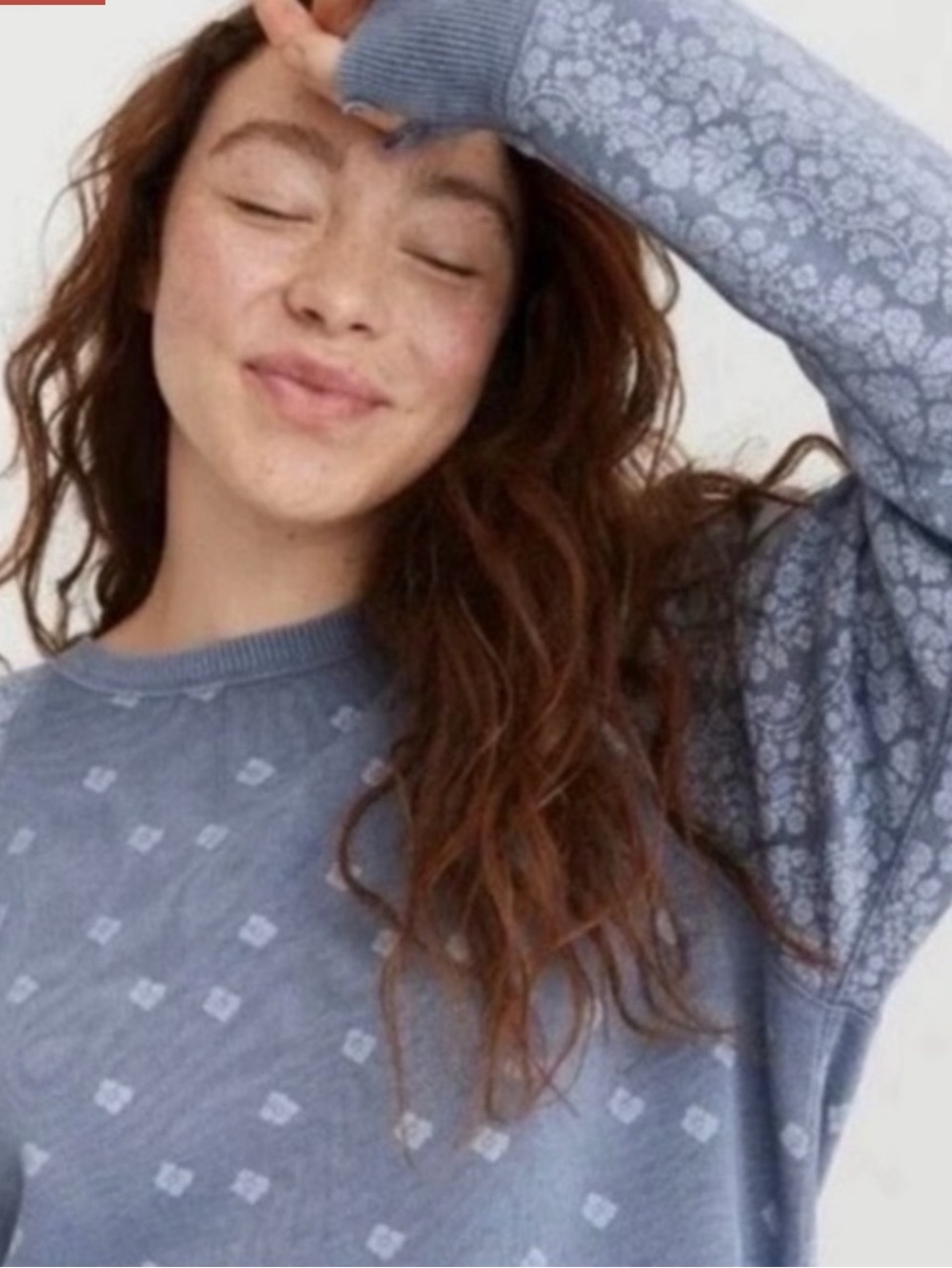 Aerie Blue Floral Crewneck Sweater - Women